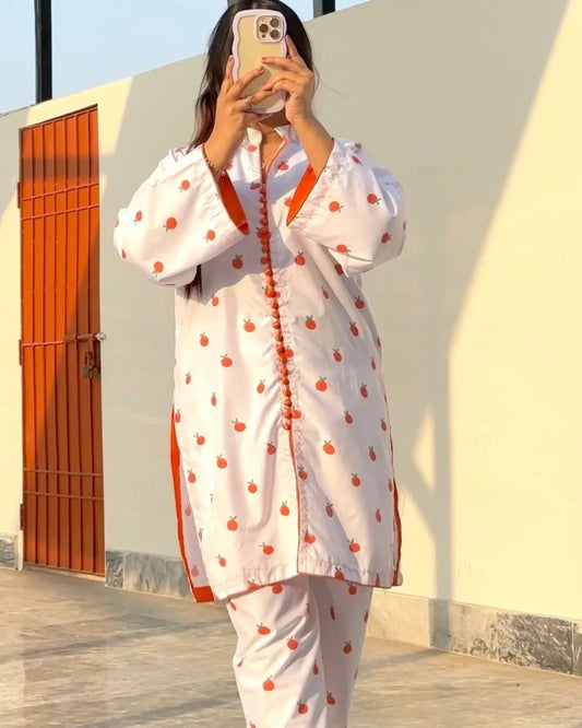 Tomato Print Red with White 2-Piece Causal Stitched Suit