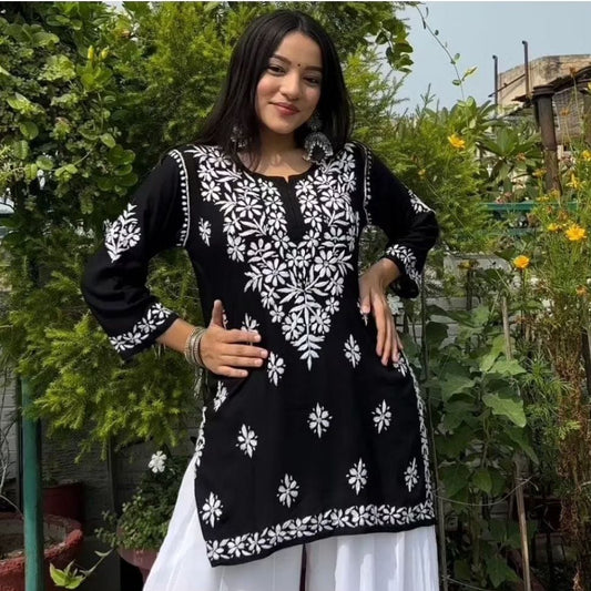 Cotton Indian chickenkari short kurti