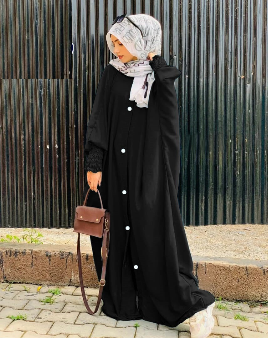 Kaaj Button Turkish Style Long Flare Abaya