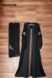 ABAYA : 033 TISSU NIDA NOIR STYLE FERMETURE ÉCLAIR BRODERIE LOURDE