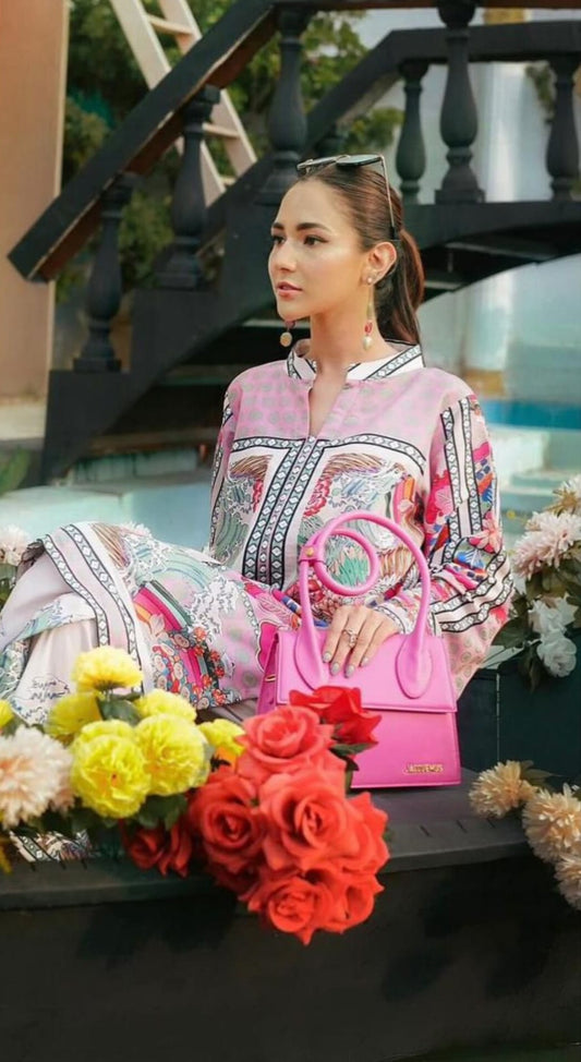 Pink with Multi Color Digital Printed Cord-Set Causal Dress for Women